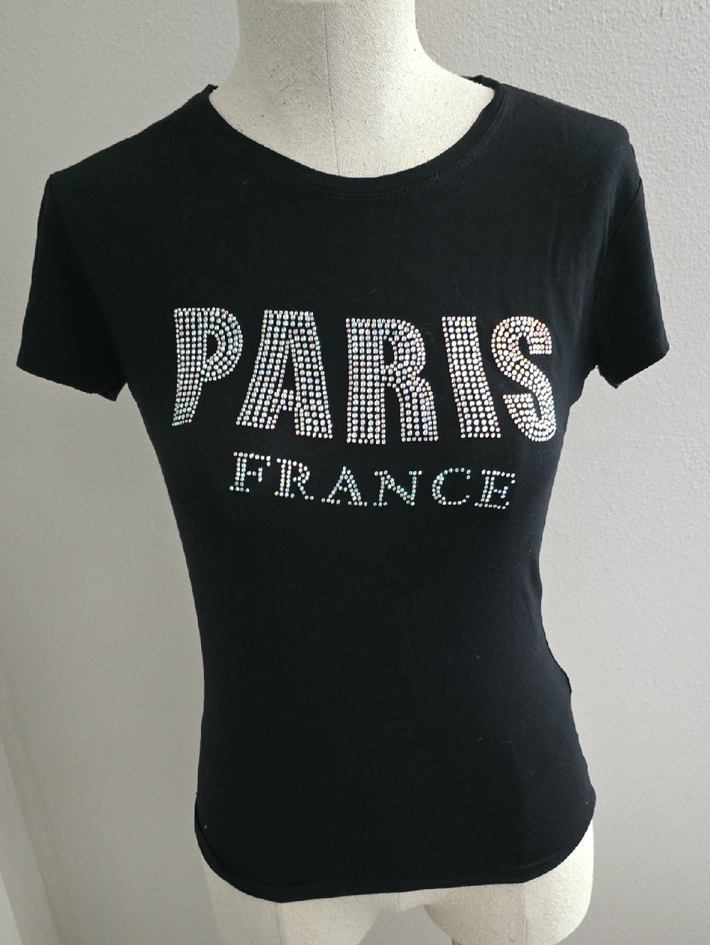Black Paris France Rhinestone Tee - Women Tops